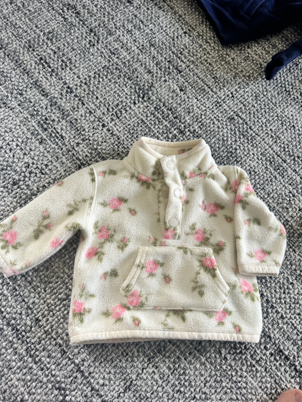 Ralph Lauren Cream Fleece Pullover with Pink Floral Print